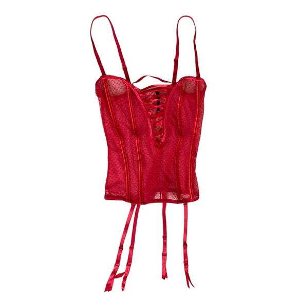 Seven Til Midnight Red Lace Up Front Corset with‎ Garter Straps Women's One Size - Picture 1 of 9